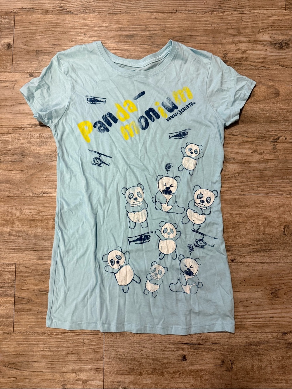 Light Blue 'Panda-monium' Short Sleeve Graphic Tee Vintage Y2K